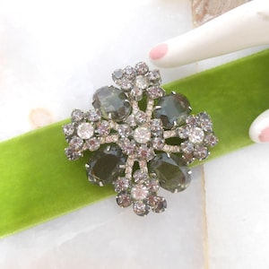 Vintage Maltese Cross Brooch Crystal Rhinestone Pin Smokey Gray Layered Flower Regency Revival Mid Century Jewelry Gift, VivianJoel.com