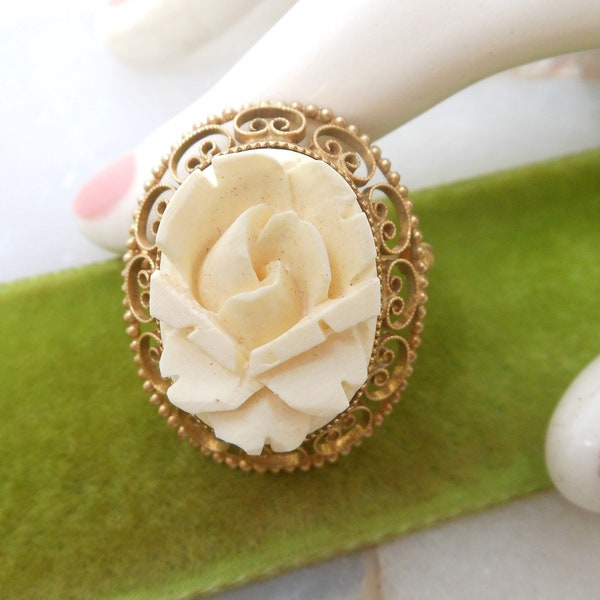 Vintage CATAMORE Rose Brooch Gold Fill  Designer Carved Flower Pin 12K GF Mid Century Jewelry Gift, VivianJoel.com