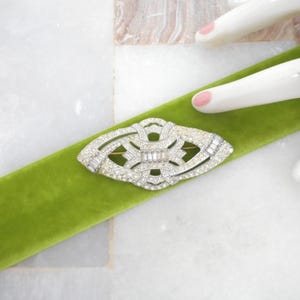 Vintage Art Deco Crystal Brooch Pave Clear Rhinestone Pot Metal Pin Hollywood Glam Glamour Mid Century Jewelry Gift,  VivianJoel.com
