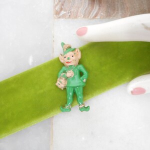 Vintage Leprechaun Brooch Celluloid Green Plastic Pin Irish St Patricks Pattys Day Elf Mid Century Novelty Jewelry Gift, VivianJoel.com