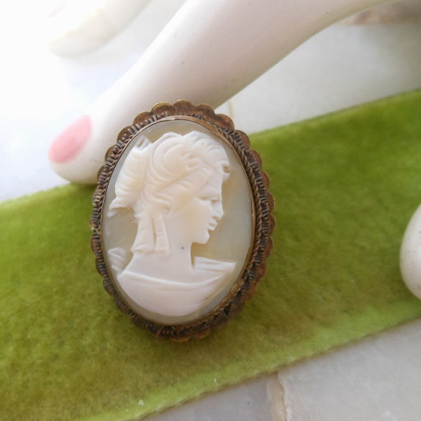 Vintage Portrait Cameo 800 Silver Brooch Pendant Pin Sterling Carved Shell Artisan Victorian Jewelry Gift Mid Century, VivianJoel.com