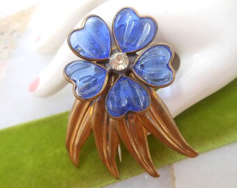 Magnificent Poured Glass Multi-Color Flower Pin Brooch Unsigned Beauty