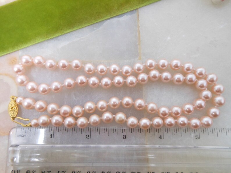 Vintage Pink Pearl Glass Bead Necklace Knotted Spacers Classic Jewelry Gift VivianJoel.com
