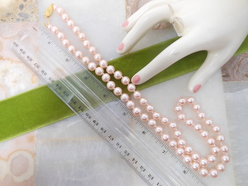 Vintage Pink Pearl Glass Bead Necklace Knotted Spacers Classic Jewelry Gift VivianJoel.com