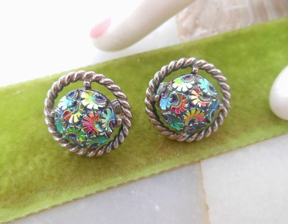 Vintage SARAH COVENTRY Earrings Clip On Iridescen… - image 1