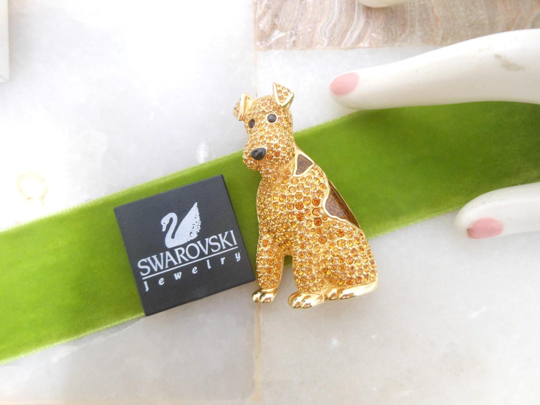 Vintage SWAROVSKI Dog Brooch Airedale Terrier Dog Pin Pave Rhinestone ...