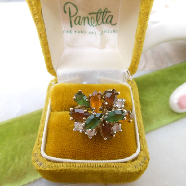 Vintage PANETTA Ring Cocktail Statement Sterling Silver Crystal Rhinestone Cluster Designer Jewelry Size 7.5 Original Box, VivianJoel.com