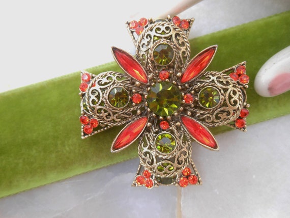 Vintage EMMONS Maltese Cross Brooch Designer Pin … - image 1