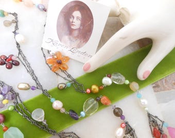 Vintage KAREN LONDON Art Glass Bead Necklace Multi Chain Vintage KAREN LONDON Art Glass Bead Necklace Multi Chain