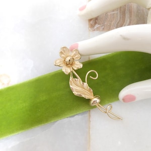 Vintage Flower Brooch Matte Gold Overlay Elegant Branch Pin Mid Century Jewelry Gift, VivianJoel.com