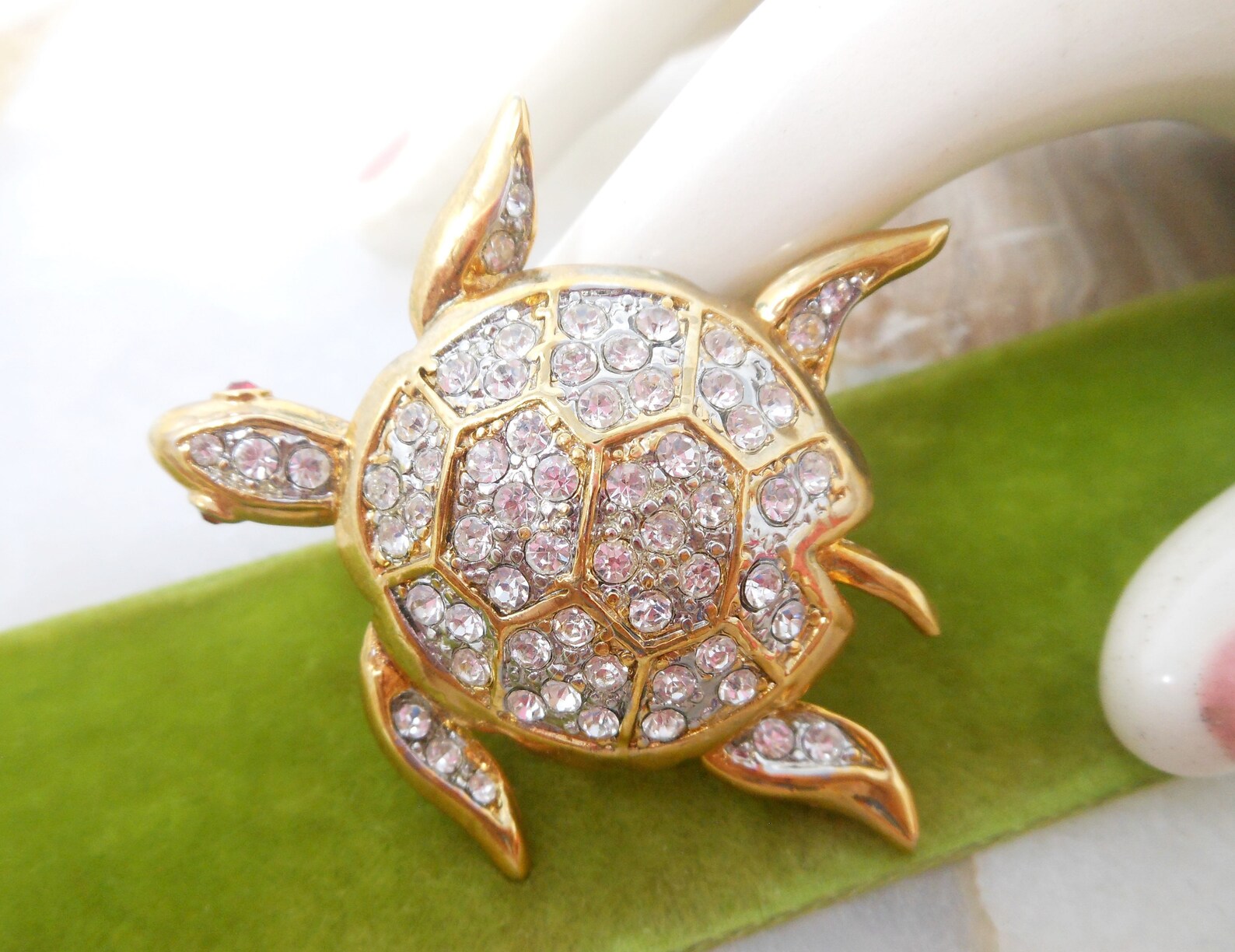 Vintage Sea Turtle Good Luck Pin Brooch Rhinestone Clear Etsy