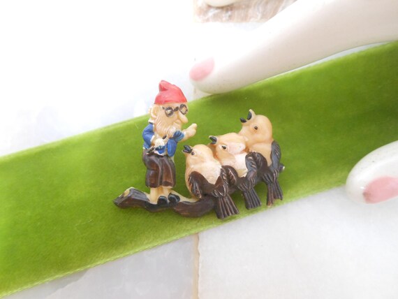 Vintage Elf Pixie Celluloid Brooch Chickadee Bird… - image 2