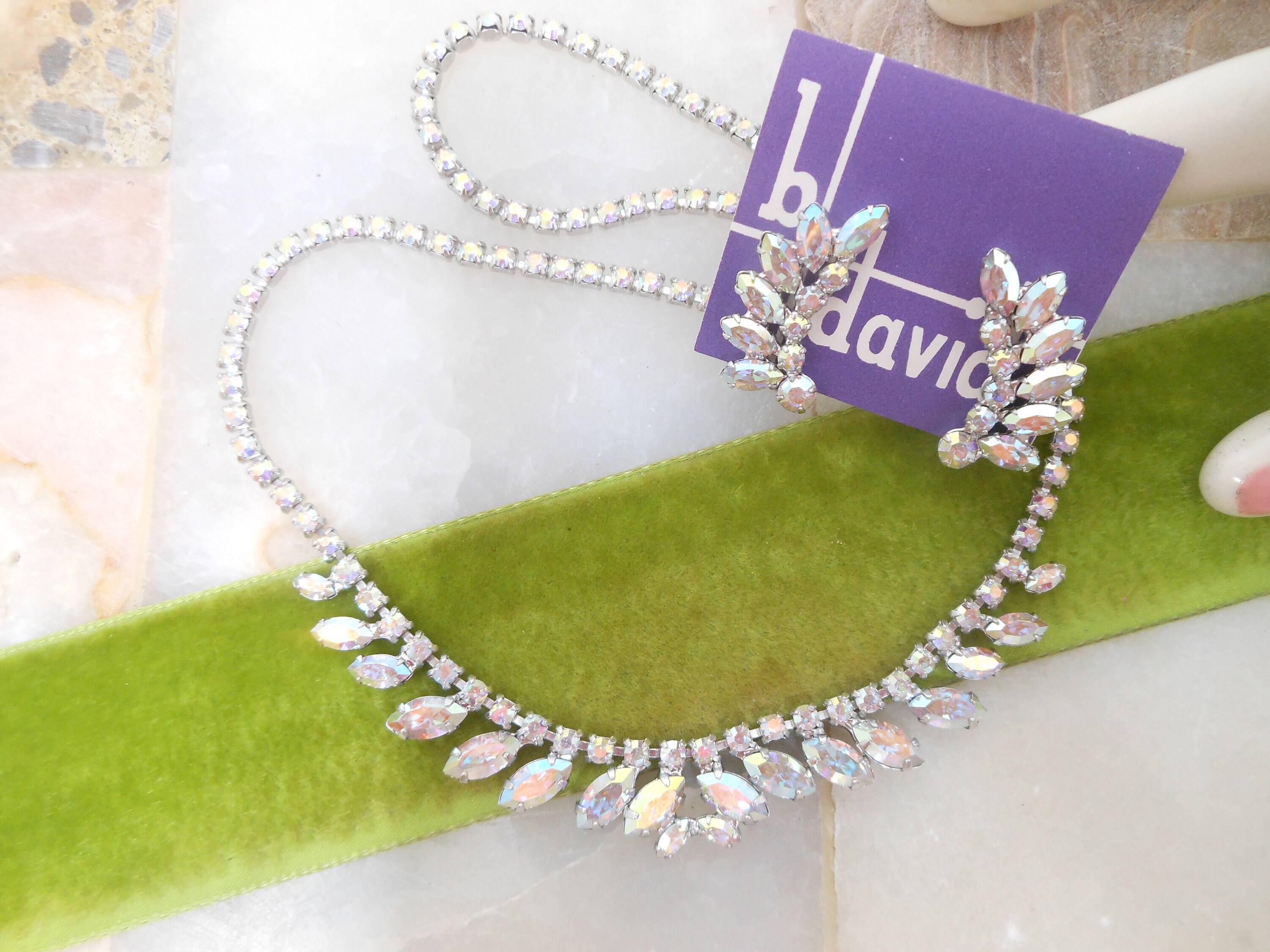 Vintage B DAVID Necklace Earrings Set Crystal Rhinestone Clip on Rainbow Designer Demi Parure Mid Century Jewelry IOB, Vivianjoel.com - Etsy Vintage B DAVID Necklace Earrings Set Crystal Rhinestone Clip on Rainbow Designer Demi Parure Mid Century Jewelry IOB, Vivianjoel.com - Etsy