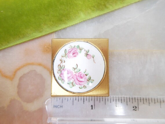 Vintage Pink Rose Pill Box Purse Compact Enamel G… - image 5