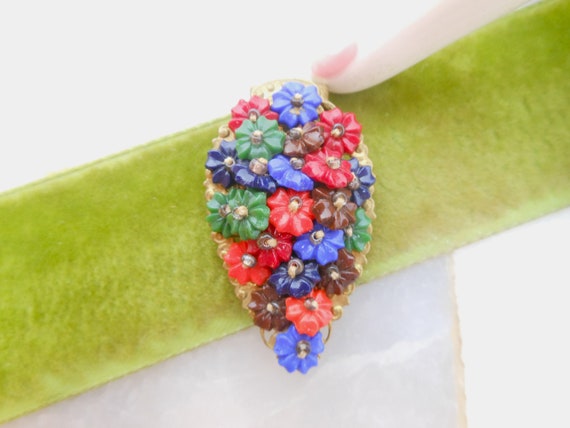 Vintage Tiny Flower Bead Brooch Dress Clip Beaded… - image 2