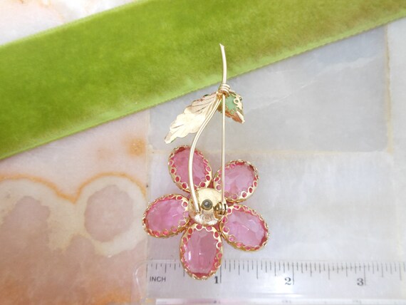 Vintage Flower Pink Brooch Crystal Rhinestone Ope… - image 8