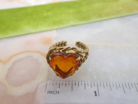 Vintage WEST GERMANY Heart Topaz Ring Art Glass S… - image 6