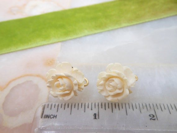 Vintage Rose Earrings Gold Fill Screw Back Carved… - image 4