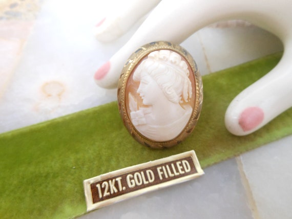 Vintage  Cameo Pin Brooch Pendant Carved Shell Vi… - image 1