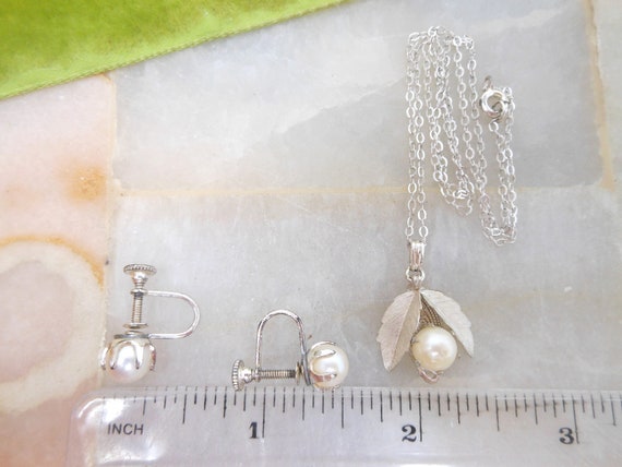 Vintage Pearl Sterling Silver Necklace Earrings S… - image 6