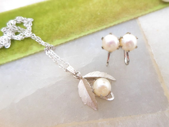 Vintage Pearl Sterling Silver Necklace Earrings S… - image 5