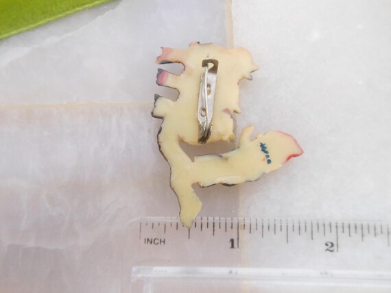 Vintage Elf Pixie Celluloid Brooch Chickadee Bird… - image 6