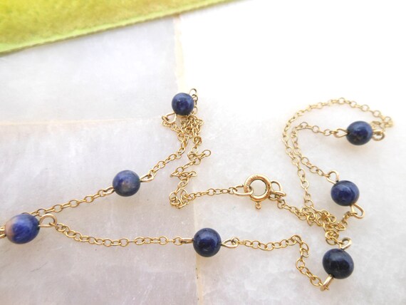 Vintage Gold Fill Blue Gemstone Necklace Collar P… - image 5
