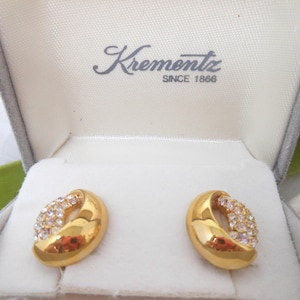 Vintage KREMENTZ Earrings Pave Crystal Petite Clip On Gold Overlay Original Box Mid Century Designer Jewelry Gift, VivianJoel.com