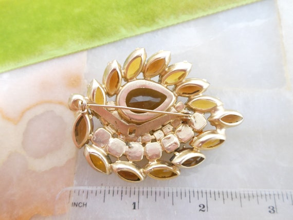 Vintage Topaz Flower Leaf Brooch Rhinestone Root … - image 6