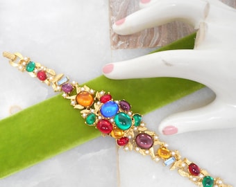 Vintage Jelly Belly Wristwatch Bracelet Glass Cabochon PEEKABOO Quartz Watch Crystal Rhinestone Designer Jewelry *Works VivianJoel.com