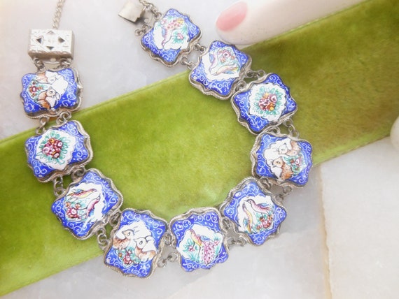 Vintage Persian Enamel Bracelet Story Panel Link … - image 5