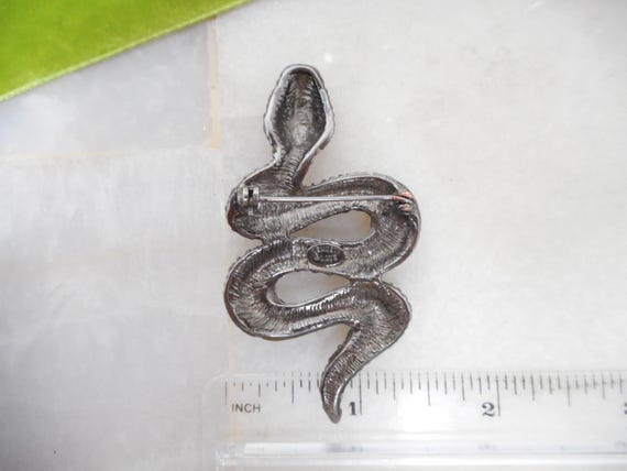 Vintage KJL Snake Brooch Crystal Rhinestone Black… - image 10