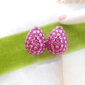 Vintage MISTAR BIJOUX Earrings Clip On Pink Rhinestone Crystal Fuchsia Designer Mid Century Jewelry
