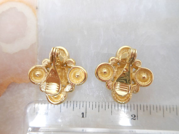 Vintage MONET Earrings Clear Crystal Clip On Gold… - image 7