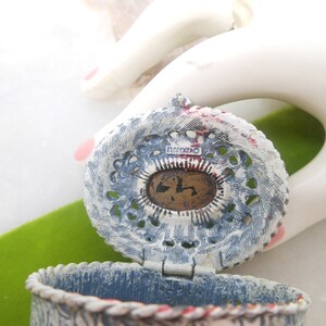 Vintage FLORENZA Jewelry Ring Trinket Box Blue Cabochon Enamel Ornate Victorian Revival Designer Mid Century *As Is*