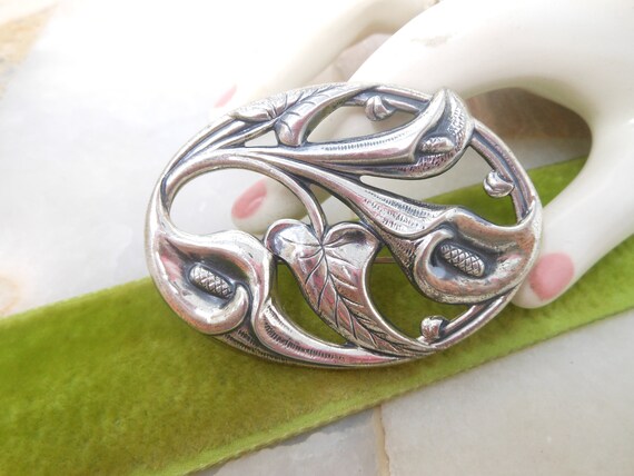 Vintage Calla Lily STERLING SILVER Flower Brooch … - image 3