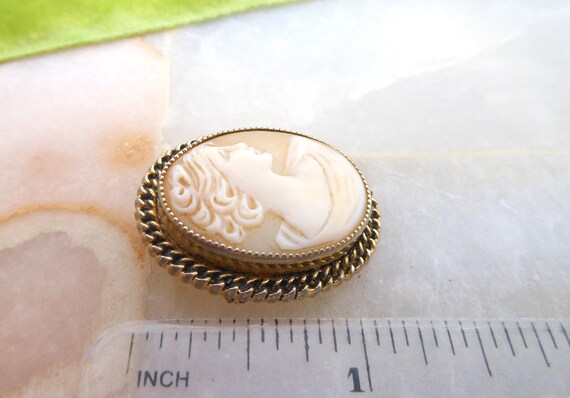 Vintage CATAMORE Cameo Brooch Pin Gold Fill GF De… - image 9