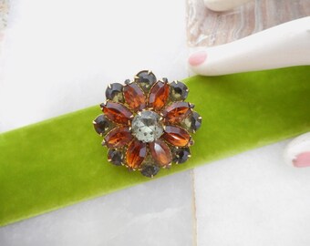 Vintage Topaz Starburst Brooch Crystal Rhinestone Gray Flower Pin Regency Revival Mid Century Fall Autumn Jewelry Gift, VivianJoel.com