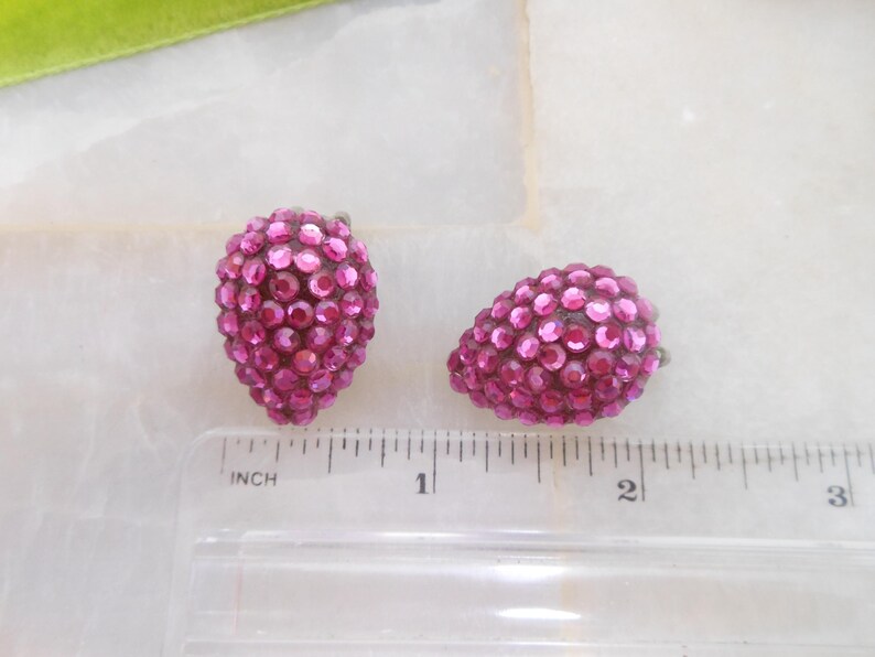 Vintage MISTAR BIJOUX Earrings Clip On Pink Rhinestone Crystal Fuchsia Designer Mid Century Jewelry
