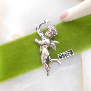 Vintage STERLING SILVER Brooch Angel Pin Cherub Cupid Valentine Love Figural 925 Jewelry Mid Century Gift, VivianJoel.com