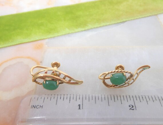 Vintage Green Cabochon Gold Fill Earrings Screw B… - image 5