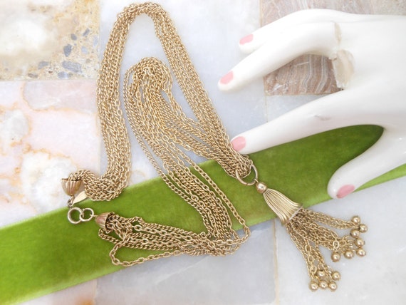 Vintage MARVELLA Pendant Necklace Fringe Chain Ta… - image 2