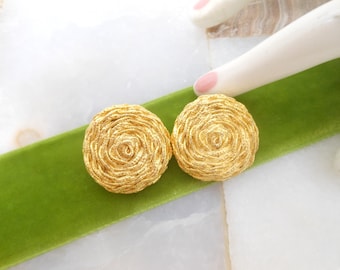 Vintage PAOLO GUCCI Earrings Chunky Clip On Gold Plate Brutalist Bird Nest Modernist Mid Century Designer Jewelry Gift, VivianJoel.com