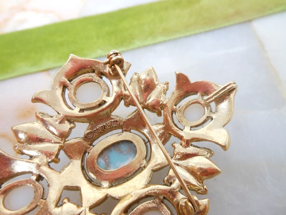 Vintage SARAH COVENTRY Pearly Brooch Faux Turquoi… - image 5