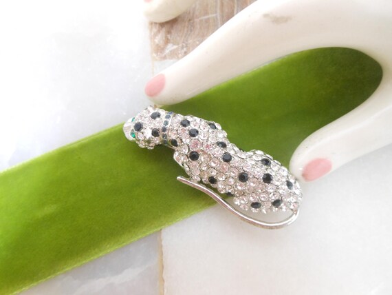 Vintage KJL Panther Brooch Crystal Rhinestone Cat… - image 3