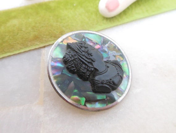 Vintage Glass Cameo Brooch Kaleidoscope Mosaic Ra… - image 5