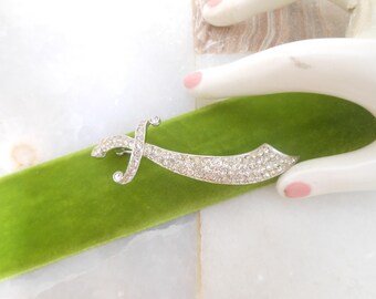 Vintage Rhinestone Sword Brooch Pave Ice Clear Crystal Pin Mid Century Jewelry Gift, VivianJoel.com