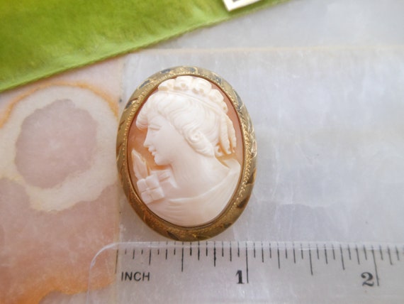 Vintage  Cameo Pin Brooch Pendant Carved Shell Vi… - image 9