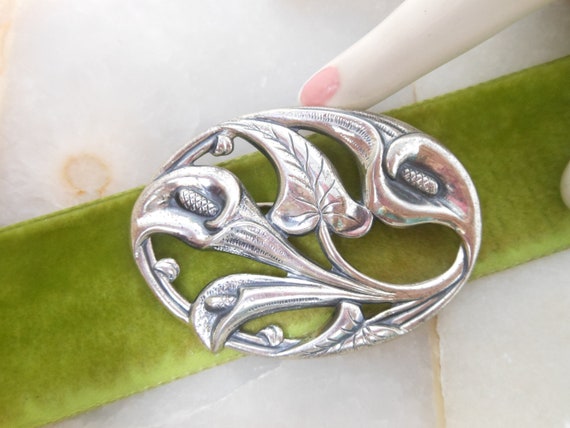 Vintage Calla Lily STERLING SILVER Flower Brooch … - image 1