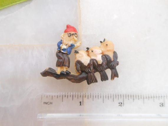 Vintage Elf Pixie Celluloid Brooch Chickadee Bird… - image 8